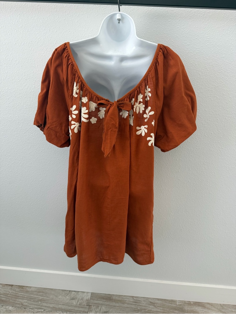 Free People Rust Mini Dress with Cream Embroidery - Picture 3 of 9